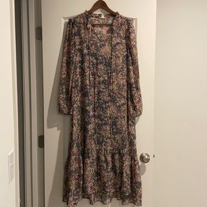 a.n.a long sleeve peasant dress w/ ruffled shoulders